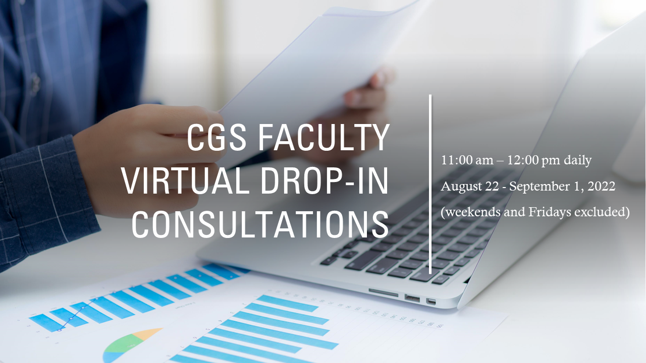 Image of a computer and text announcing virtual consultations for faculty