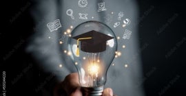 man hands showing graduation hat, Internet education course degree, study knowledge to creative thinking idea and problem solving