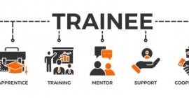 concept for internship training and learning program apprenticeship with an icon of intern, apprentice, training, mentor, support, cooperation