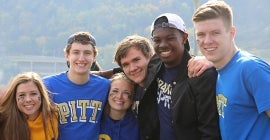 group of students wearing pitt gear