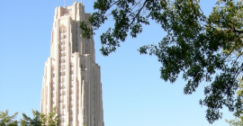 cathedral of learning against blue sky