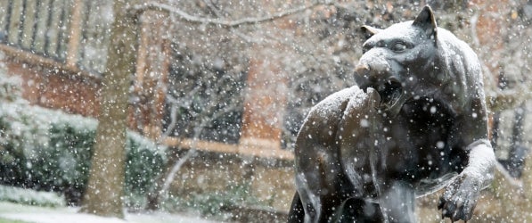 Panther statue in the snow